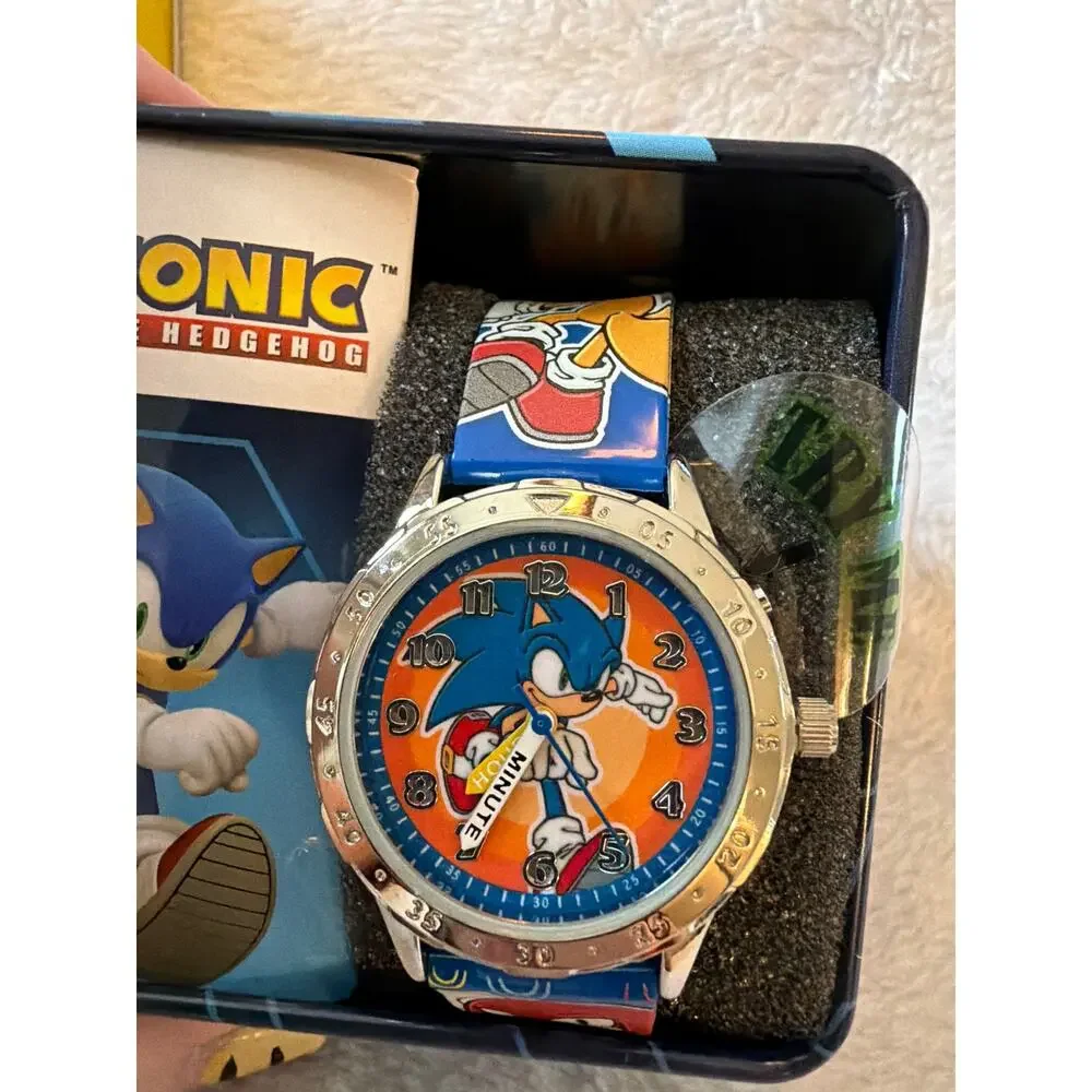 SEGA Sonic The Hedgehog Kids Wrist Watch Lighted Blue Band w/ Tin Accutime NEW